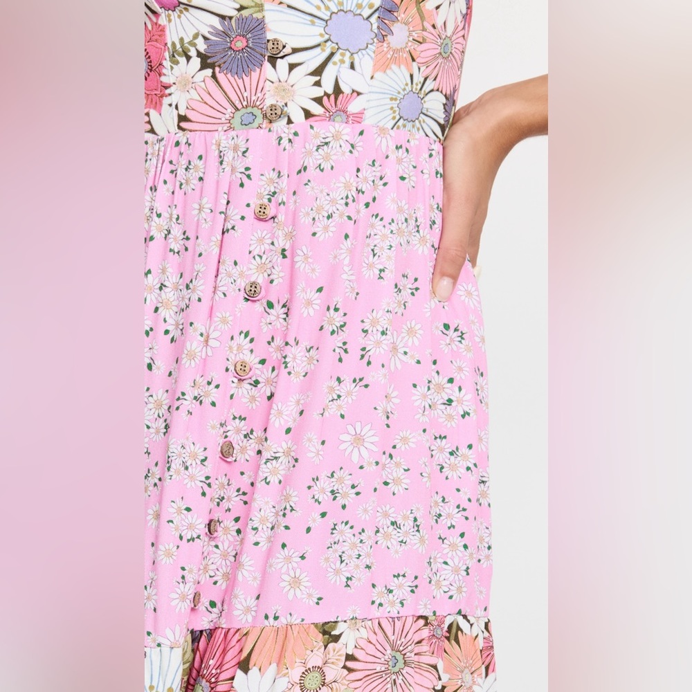 Pink Floral Tiered Maxi Dress with Straps - Picture 5 of 6